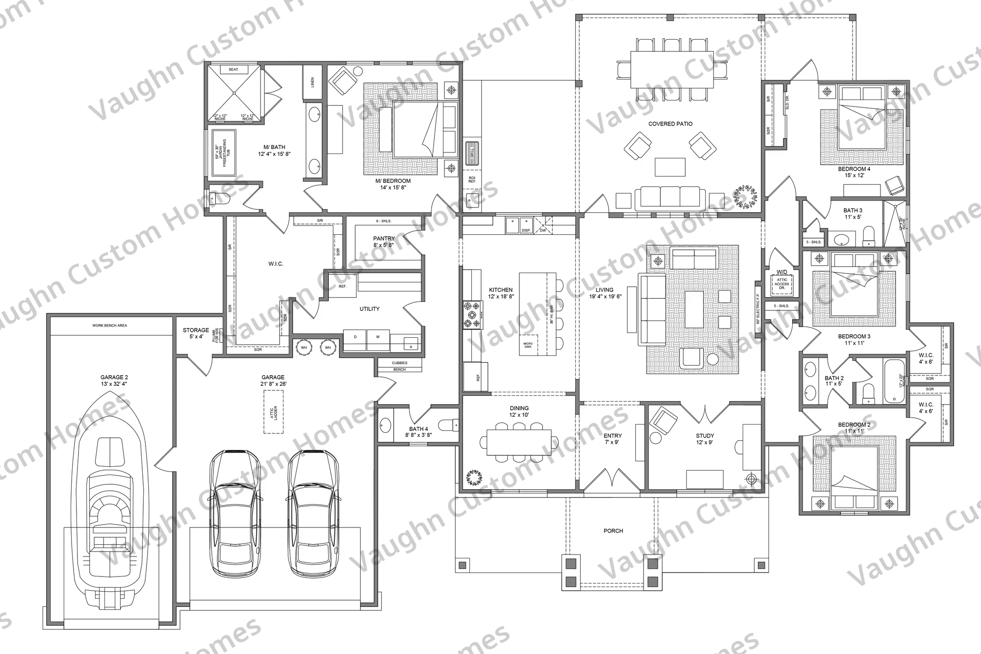 Floor plan for the Agarita, a 2,618 square foot custom home