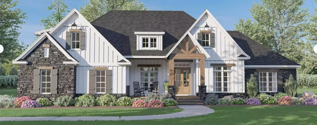 Front elevation of the Cenizo, a 2,986 square foot custom home