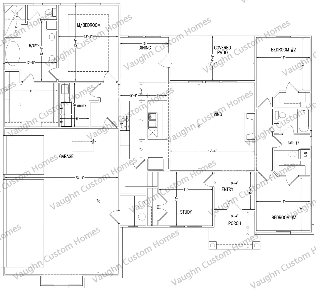 Floor plan for the Indiangrass, a 2,003 square foot custom home